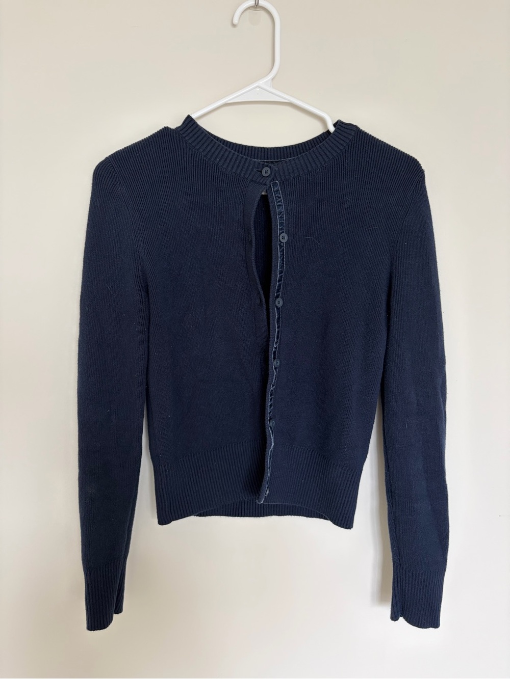 Hollister Navy Button-Front Crewneck Cardigan
